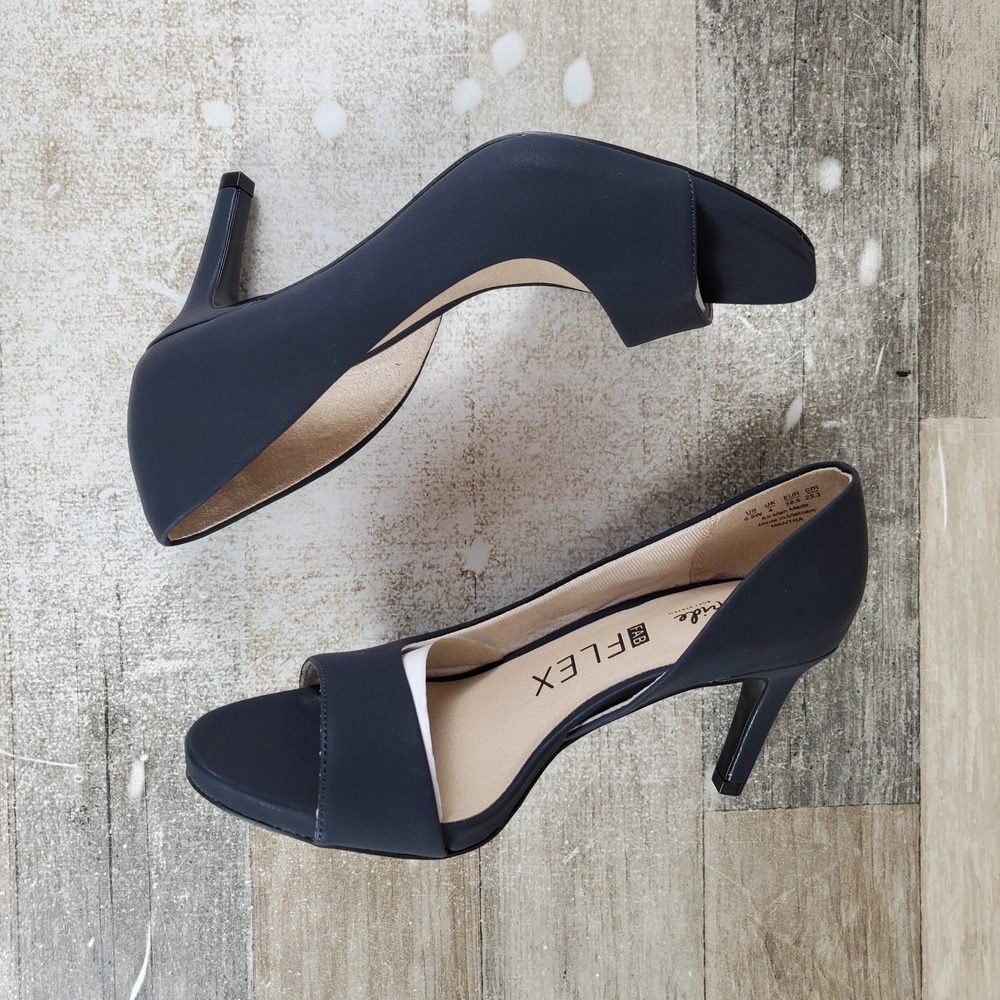 LifeStride Mantra Womens Dress Pumps Sz 6.5 W Navy Navy Faux Leather Peep Toe - Picture 7 of 10